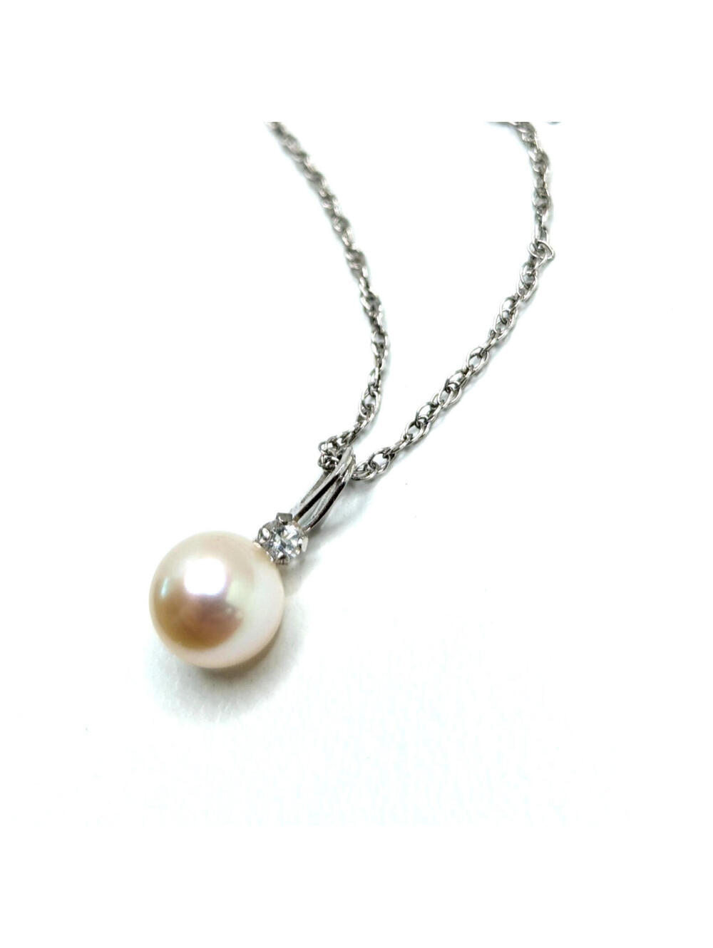Sterling Silver 925 Pearl Necklace CZ Accent Dainty Chain Pendant 1.5g